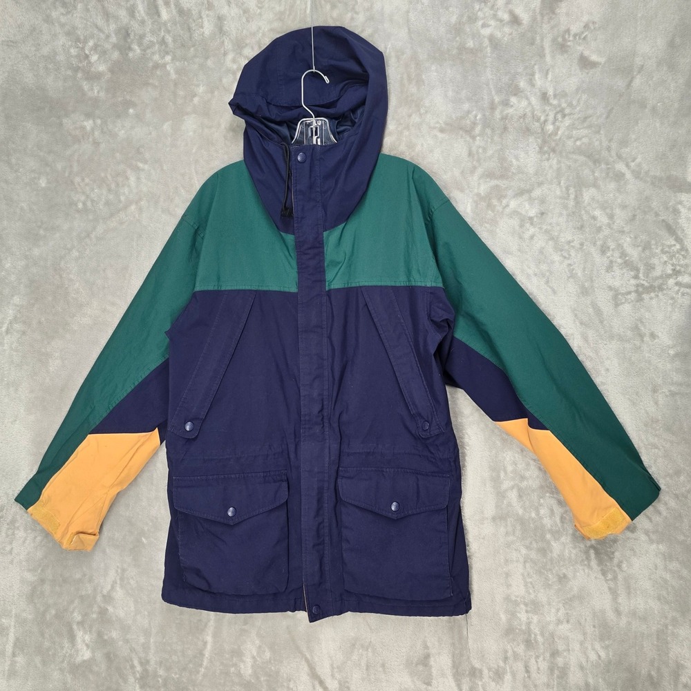 Vtg Eddie Bauer Parka Mens M Blue Green Yellow Gore-Tex Hooded Colorblock Jacket